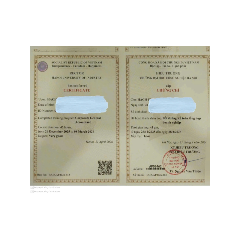 mẫu chứng chỉ kế toán tổng hợp